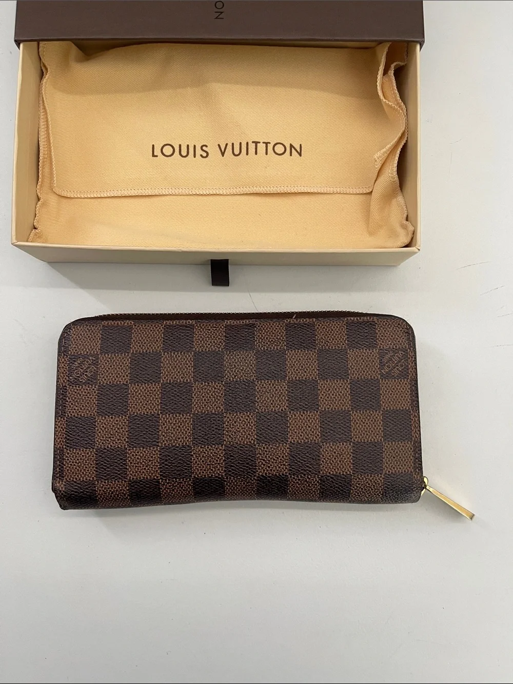 Louis Vuitton Damier Ebene Checkered Organizer Zippy Wallet Brown